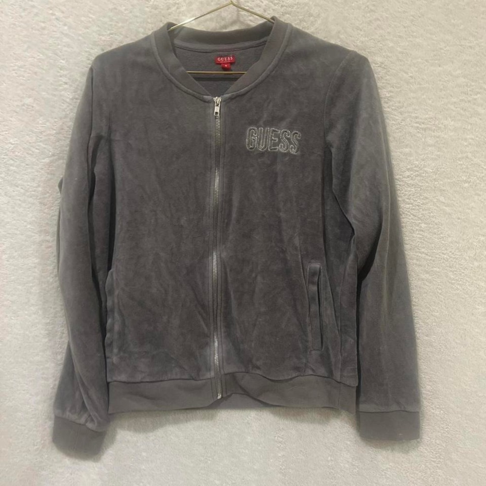 Grey Guess Y2K velour zip-up jacket size medium